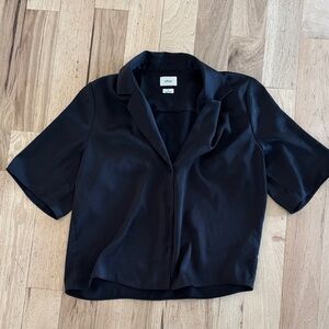 Wilfred Black Short Sleeve Silk Camp Collar Shirt